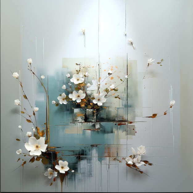油画 アクリル画 抽象画 白い花とテクスチャー 選択的な柔らかい焦点