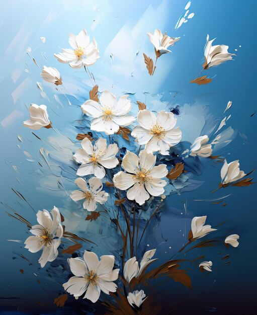 Oil and acrylic painting abstract painting white flowers with textures Selective soft focus