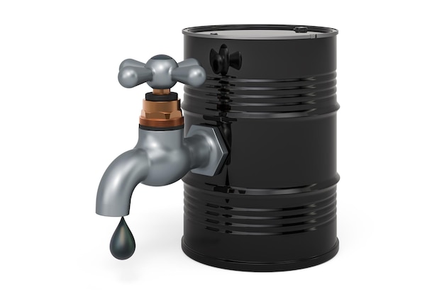 Oil barrel and tap Crude oil production concept 3D rendering