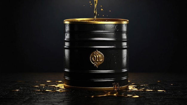 Photo oil barrel with oil splashes on black background