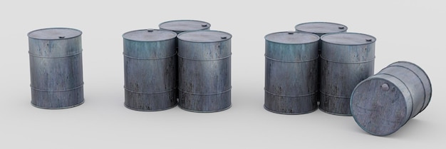 Photo oil barrel with rusty leaking oil drum isolated on white background 3d rendering