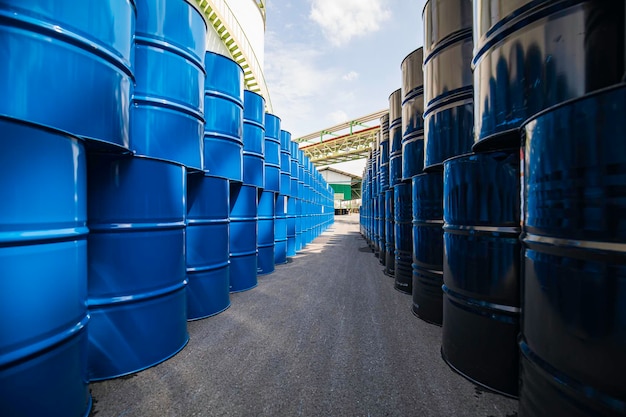 Oil barrels blue or chemical drums vertical