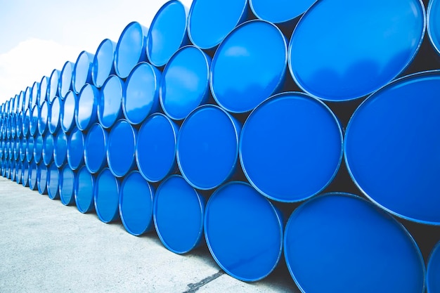 Oil barrels blue or chemical drums