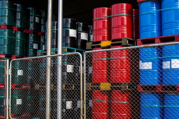 Oil barrels red or chemical drums vertical