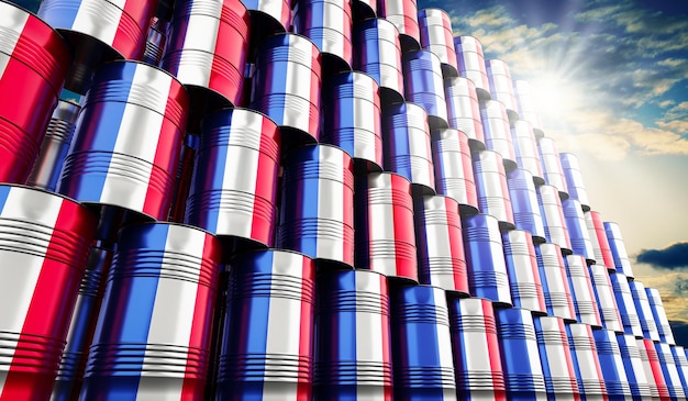 Oil barrels with flag of France 3D illustration