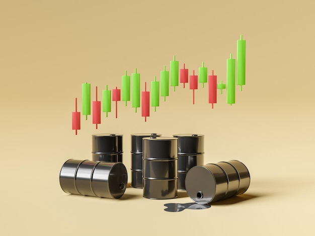 нефтяные баррели с восходящей диаграммой