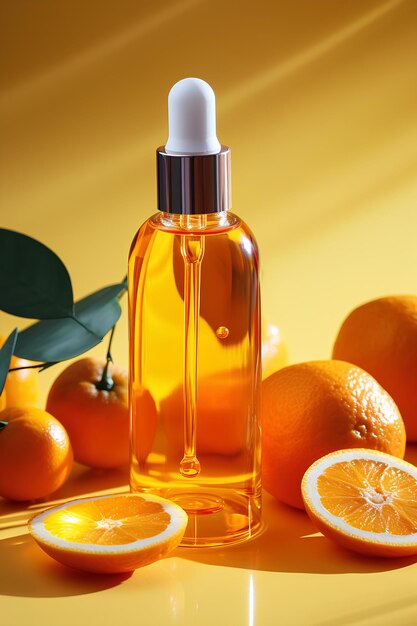 An oil bottle with a few strips of orange as well as an orange