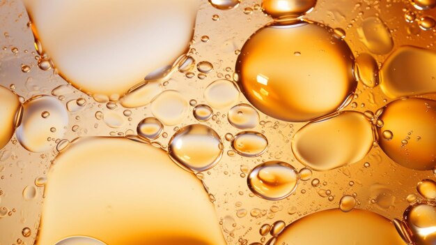 写真 油の泡の背景に抽象的な自然な透明な液体流体スプラッシュの金色の液体の泡立つ滴