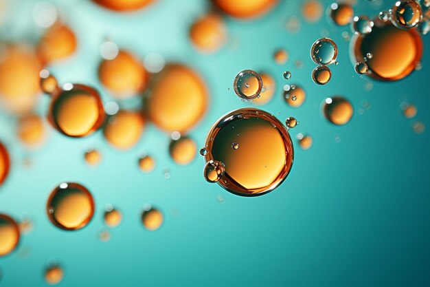 Photo oil bubbles in water on blue background 3d illustration macro