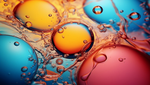 Oil bubbles in water on colorful background