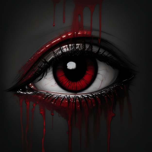 oil drawing one eye crying blood drawed on a blank black background AI