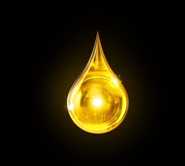 Photo oil drop isolated, golden yellow liquid or engine lubricant oil 3d illustration.