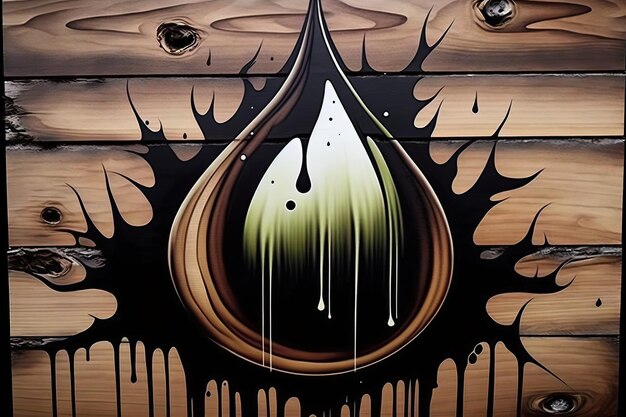 Photo oil droplet on a wooden surface generative ai