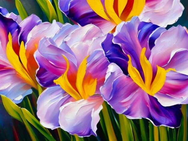 Oil flowers beautiful delicate feminine multicolored spring or summer flowers closeup generated by