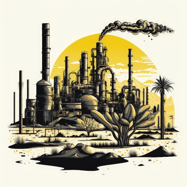 Oil Gas Factory Stylized Drawing Imitation Abstract Generative AI Illustration