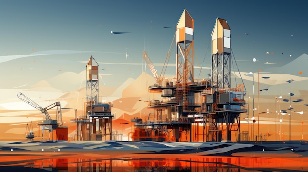 Oil and gas platform in the desert 3d render illustration Generative AI