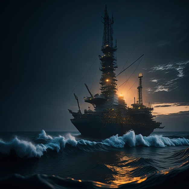 Oil and gas platform rig in the ocean