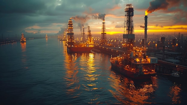 Photo oil and gas platform in the sea oil and gas industry