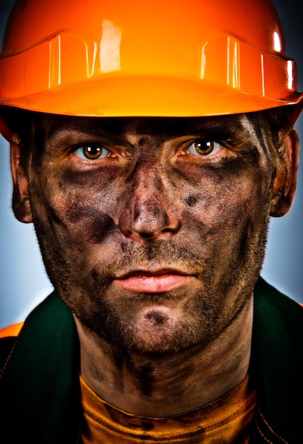 oil industry worker on blue background