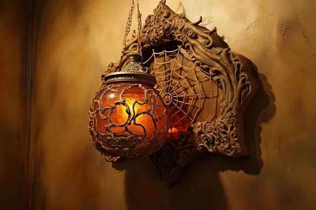 Photo oil lamp on a cobwebcovered shelf