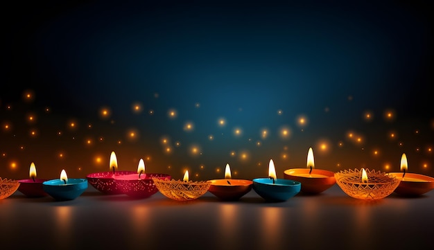 Oil lamps decoration in happy Diwali festival