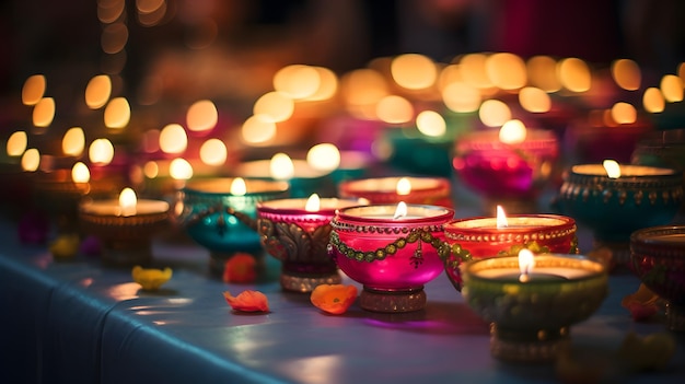 Photo oil lamps decoration in happy diwali festival