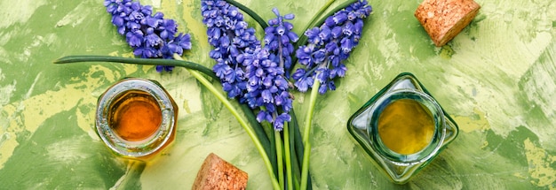 Oil and lavender flowers