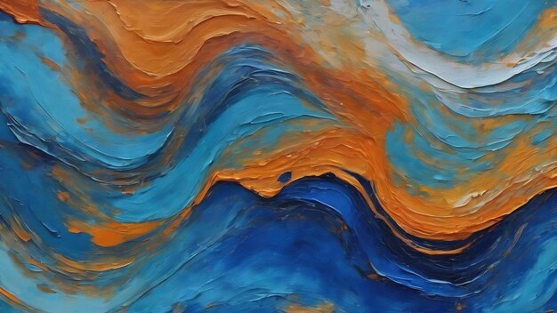 The oil paint blue texture on canvas abstract art background rough brushstrokes of paint