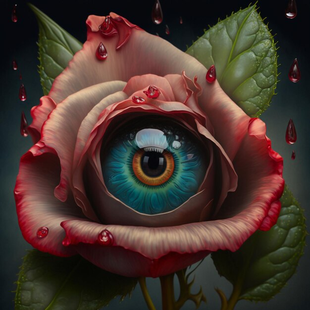 Photo oil paint of an eyeball in a rose