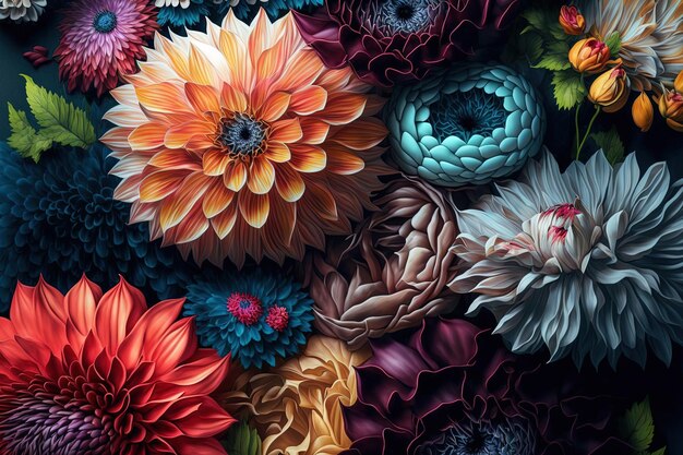 Photo oil painted flowers in vibrant colours