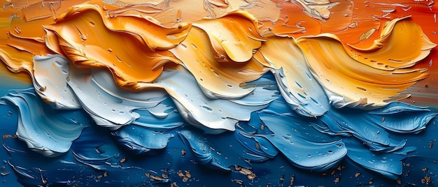 オイルペイント 抽象的な壁画 現代美術品 塗料 スポット ブラッシュ ストローク 金色の要素 オレンジ 金色の青いナイフ 絵画 幅広いストローク