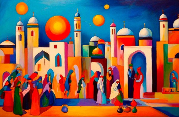 Photo oil painting arabic everyday life