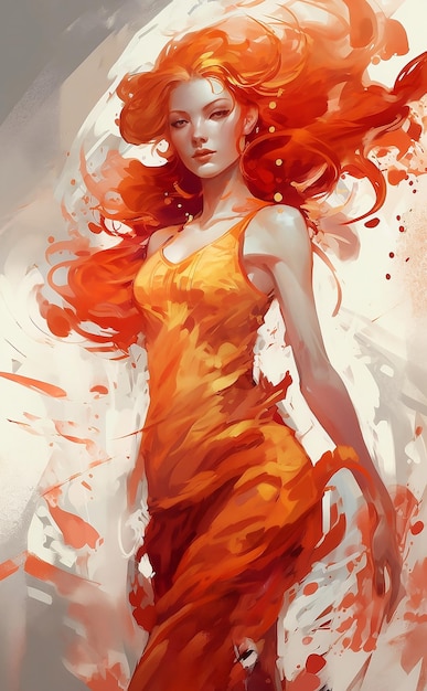 an oil painting of a beautiful fire goddess