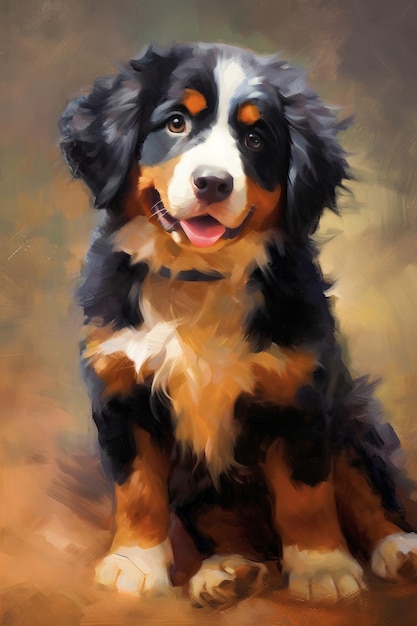 Oil painting of a Bernese Mountain Dog