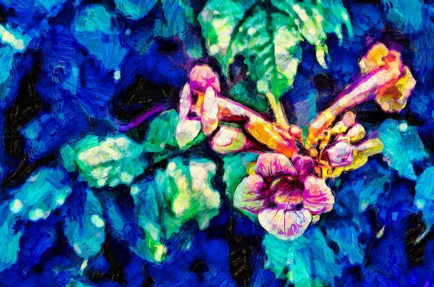 Foto fiori che sbocciano pittura a olio moderna tecnica di impressionismo di arte digitale imitazione dello stile di vincent van gogh