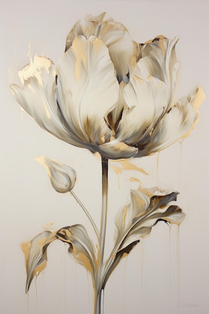 Oil painting on canvas of a flower Handdrawn illustration