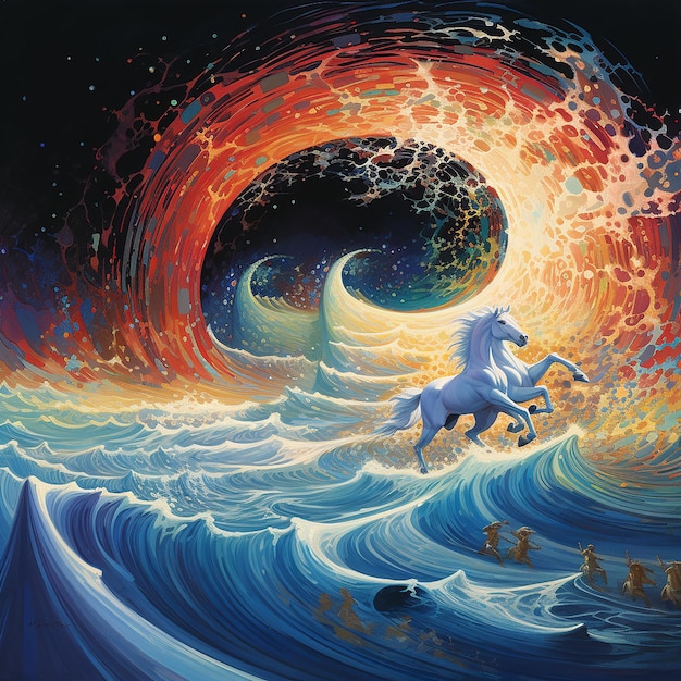 Картина маслом на холсте с изображением скачущих лошадей