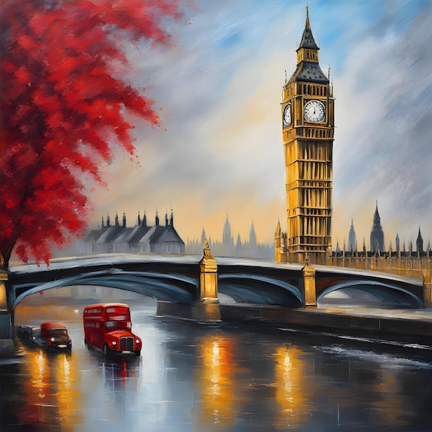 Oil painting on canvas street of london