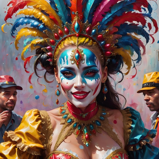 Oil Painting Colorful Woman Celebrating Carnival