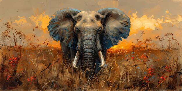 Oil painting of elephant artist collection of animal painting for decoration and interior