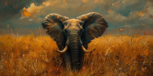 Oil painting of elephant artist collection of animal painting for decoration and interior