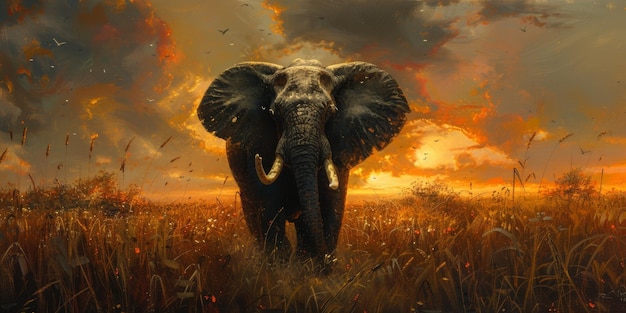 Oil painting of elephant artist collection of animal painting for decoration and interior