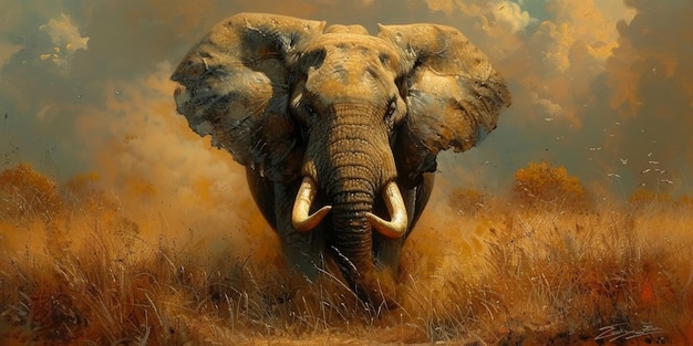 Oil painting of elephant artist collection of animal painting for decoration and interior