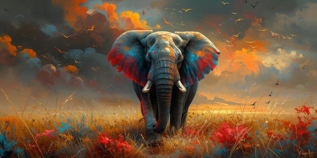 Pittura a olio di un artista elefante collezione di dipinti di animali per decorazione e interni