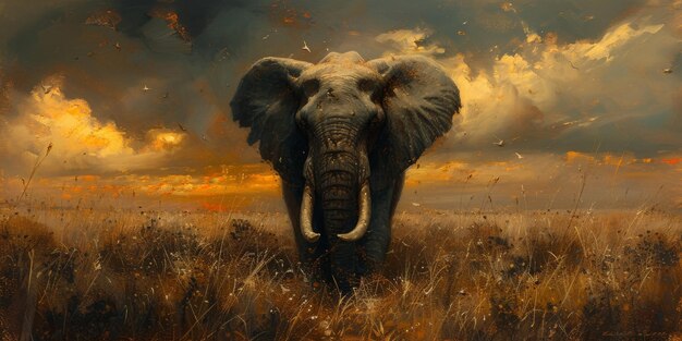 Photo oil painting of elephant artist collection of animal painting for decoration and interior