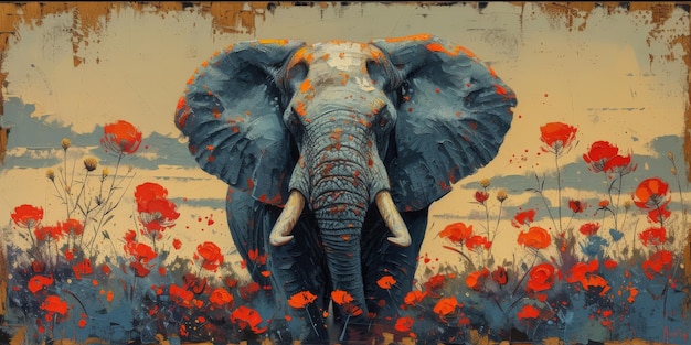 Foto pittura a olio di un artista elefante collezione di dipinti di animali per decorazione e interni