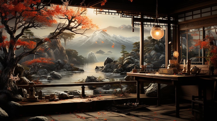 Photo an oil painting in feudal japanhyper detalied8khdr