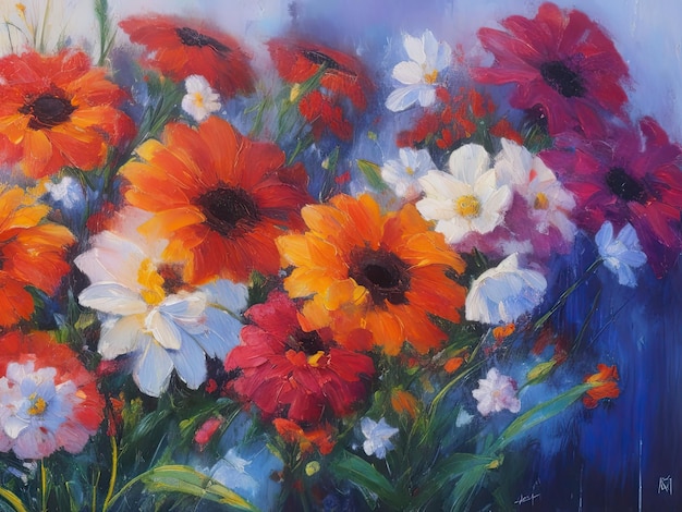 An oil painting of flowers background of abstract art