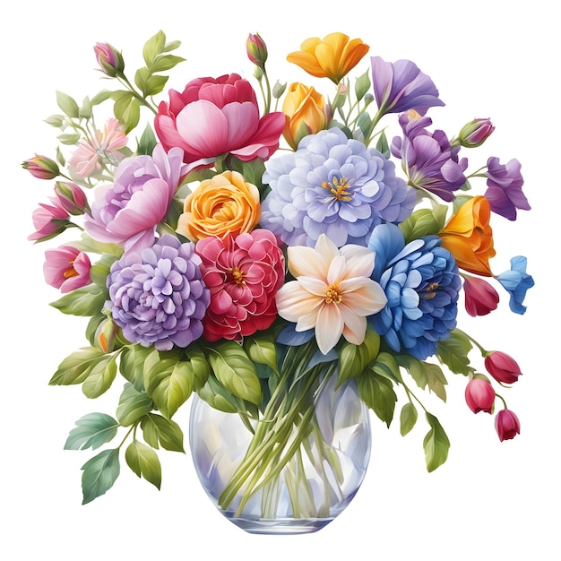 Oil painting flowers bouquet on a white background generative ai