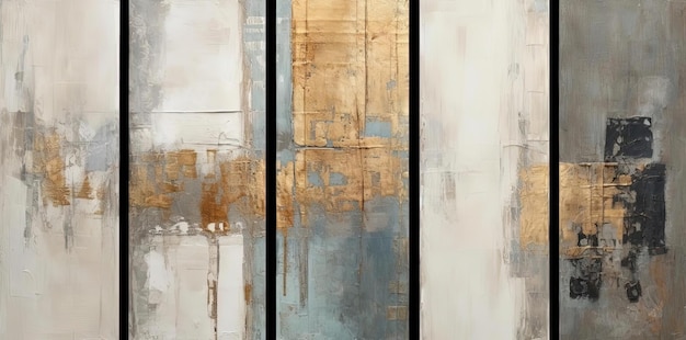 ミニマリストの背景のスタイルのグレーゴールドとベージュ色の油絵